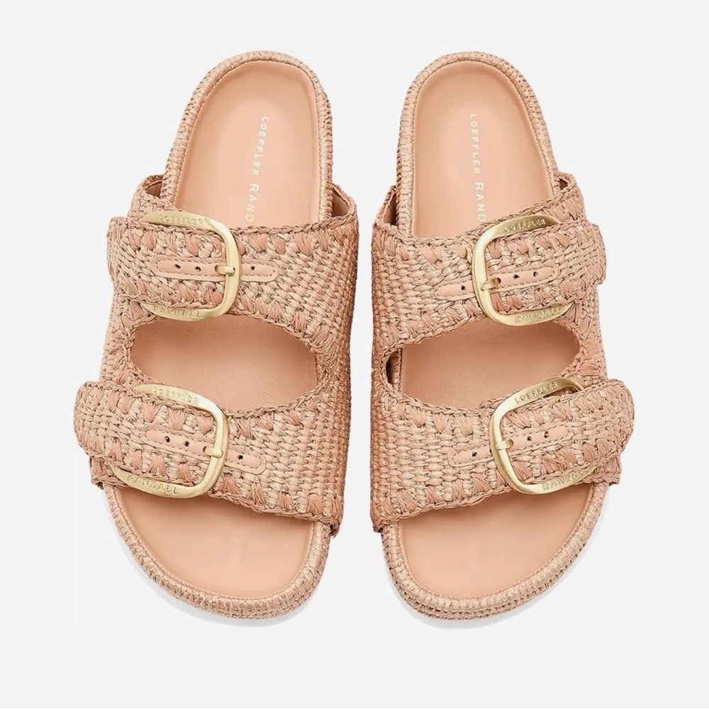 Loeffler Randall Theo Blush Woven Double-Buckle Slide Sandals
